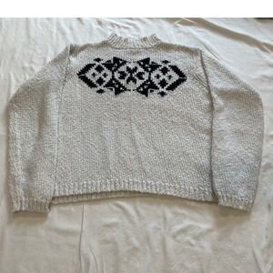 Pendleton Kids Cream Cotton Chunky Knit Mock Neck Sweater Black Geometric Size M